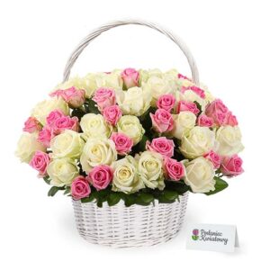 Kosz Premium 80 różowy biały róża